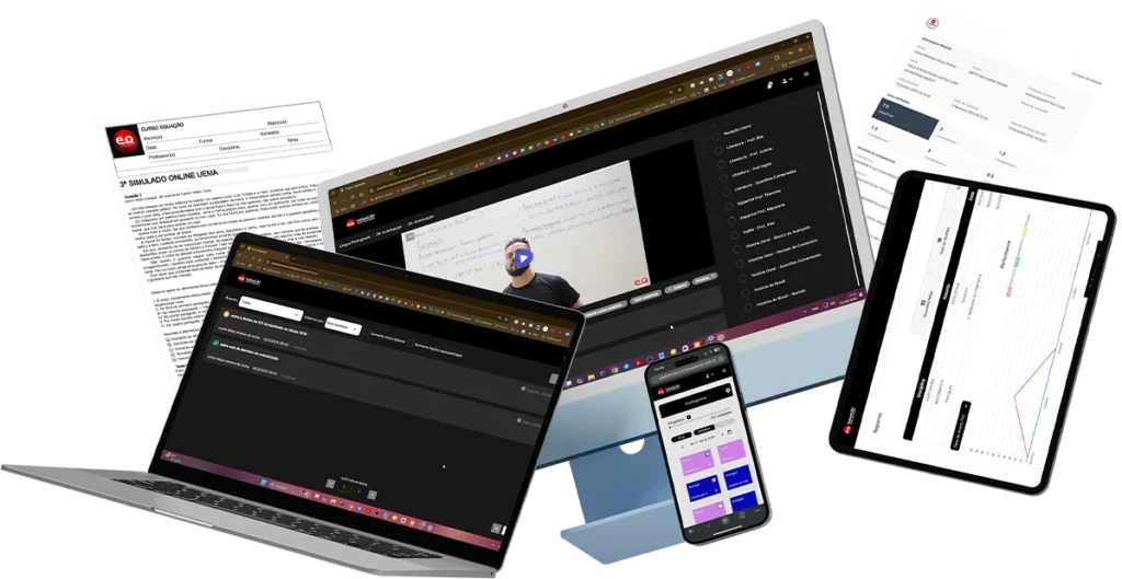Plataforma do Curso Equação em notebook, tablet e celular